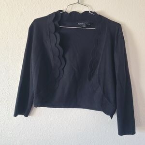 Open Front Cardigan Scalloped Edges Sweater cropped Bolero shrug Perceptions Med